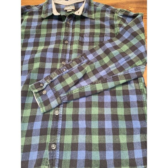 Eddie Bauer Button Up Shirt Mens Large Long Sleeve Plaid Flannel Blue Green - Picture 6 of 11
